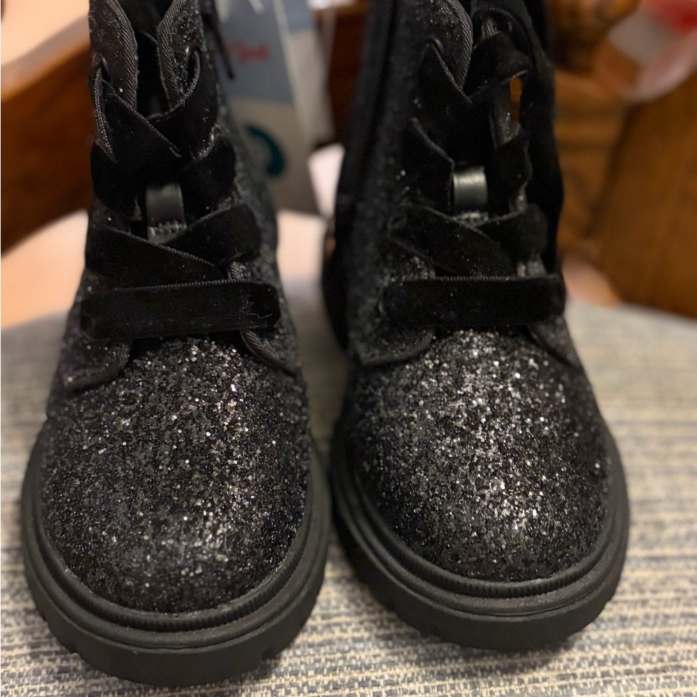 Cat & Jack Black Glitter Lace-Up Kids Boots